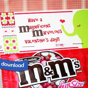 Instant Download Printable M&M Valentine Treat Topper, Pink