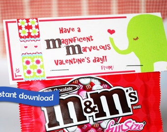 Instant Download Printable M&M Valentine Treat Topper, Pink