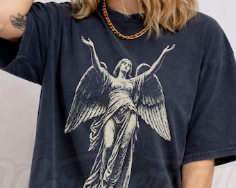 Gothic Angel T-Shirt, Comfort Colors Vintage Dark Sacred Art Graphic Tee
