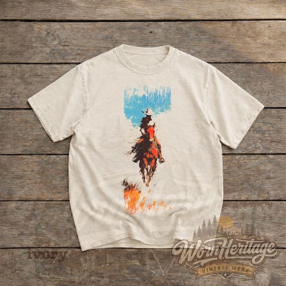 Comfort Colors Vintage Cowboy Riding Horse Shirt Western Rider Tee Retro Wild West Cowboy Graphic T-Shirt Rodeo Rider Gift Western Horse Tee