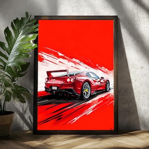 Red Supercar Digital Print | Ferrari Wall Art Poster | A3 A4 A5 Sizes | Car Lover Gift | Racing Aesthetic Decor
