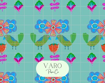 Patrón sin costuras de pájaros de arte popular caprichoso / Diseño floral brillante dibujado a mano para tela, papel tapiz y álbumes de recortes