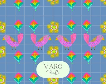 Patrón sin costuras de pájaros de arte popular caprichoso / Diseño floral brillante dibujado a mano para tela, papel tapiz y álbumes de recortes