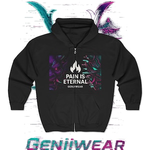 Cyber Oni & Kitsune Zip Hoodie - Vaporwave Genjiwear Glitch Aesthetic l Streetwear Unisex Hoodie