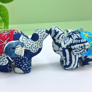 Handmade Tie-Dye Elephant Keychain – Boho Tribal Fabric Charm – Lucky Thai Elephant Gift