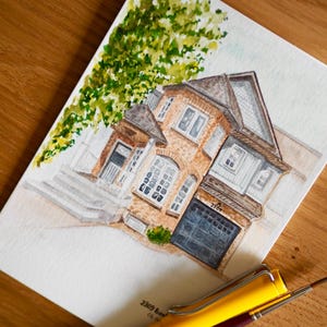 Portret Custom House | Malarstwo l Akwarela | Zlecenie | Pierwszy dom l Zamknięcie pośrednika w obrocie nieruchomościami | Prezent | Ilustracja | Sztuka | Rysunek | Ze zdjęcia