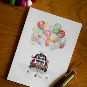Carte de mariage personnalisée Voiture des mariés - Véhicule personnalisé peint à la main - Exemple de Mini Cooper - Souvenir unique