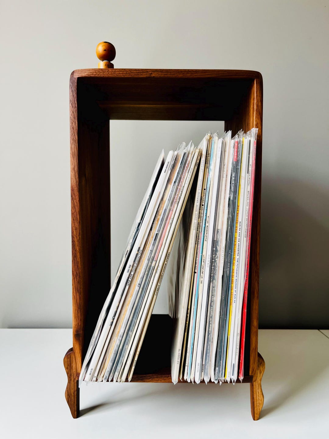 Vinyl Record Storage Rack - Solid Walnut Vinyl Record Rack – Wooden ...