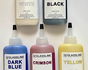 5 Glassline Fusing Paints - Primary Colors Plus Black and White - Note: These paints must be used in a kiln!