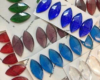 Large 42x20mm Pointed Navette Faceted Stained Glass Jewel - 11 colors available! Each purchase is for one jewel in your choice of color!