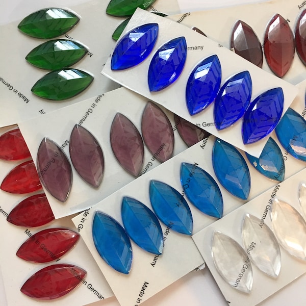 Large 42x20mm Pointed Navette Faceted Stained Glass Jewel - 10 colors available! Each purchase is for one jewel in your choice of color!