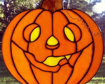 Digital Black & White Pattern for Stained Glass &#39;Jolly Pumpkin&#39; Halloween Spooky Fun