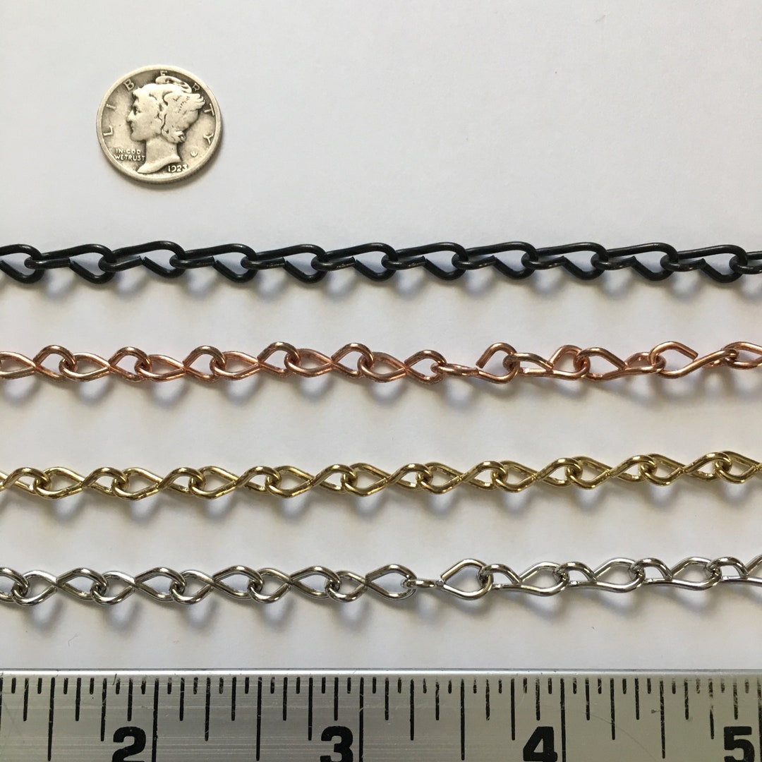 18g 18 18ga Jack Chain 3 Three Feet Steel Plated Brass, Nickel and