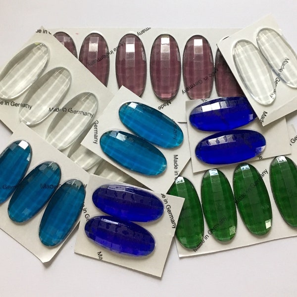 Oval 45x20mm Flat Backed Faceted Glass Jewels for Stained Glass - 8 Colors! Each purchase is for one jewel in your choice of color!