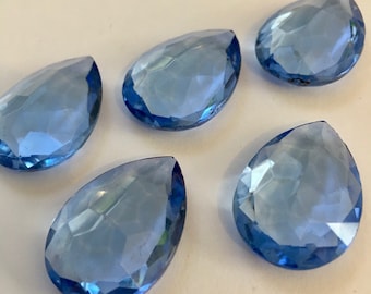 Vintage 25x18mm Medium Sapphire Blue Pear Teardrop (5) Double Faceted Glass Jewels