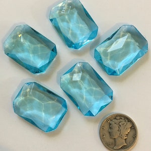 Rare (5) Vintage 25x18mm Rectangle Octagon Light Aquamarine Blue Double Faceted Glass Jewels