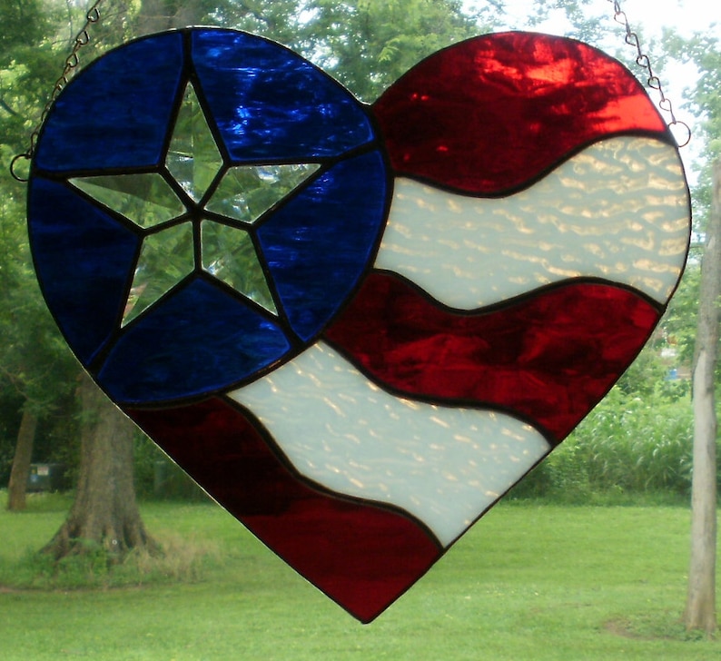 digital usa bevel star heart flag stained glass pattern etsy