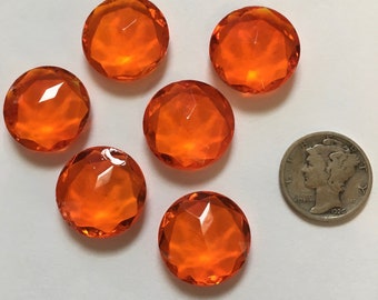 Rare Vintage 18mm Orange Hyacinth Double Faceted Round Glass Jewels - Set of Six (6) for Stained Glass