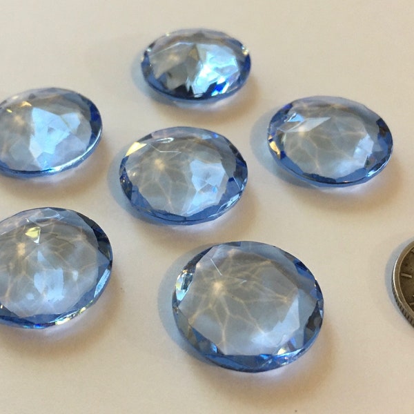 Vintage 18mm Light Sapphire Double Round Faceted Glass Jewels - Set of Six (6) for Stained Glass and Leaded Panels