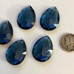 Vintage 25x18mm Montana Blue Pear Teardrop (5) Double Faceted Glass Jewels