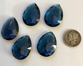 Vintage 25x18mm Montana Blue Pear Teardrop (5) Double Faceted Glass Jewels