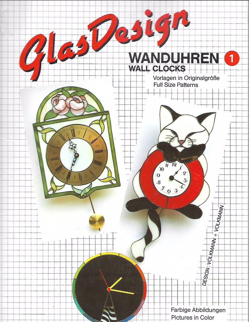 Clock Window Pattern 1989 Glasdesign 'wall Clocks' Stained Glass Patterns - Cat Owl Frog ...