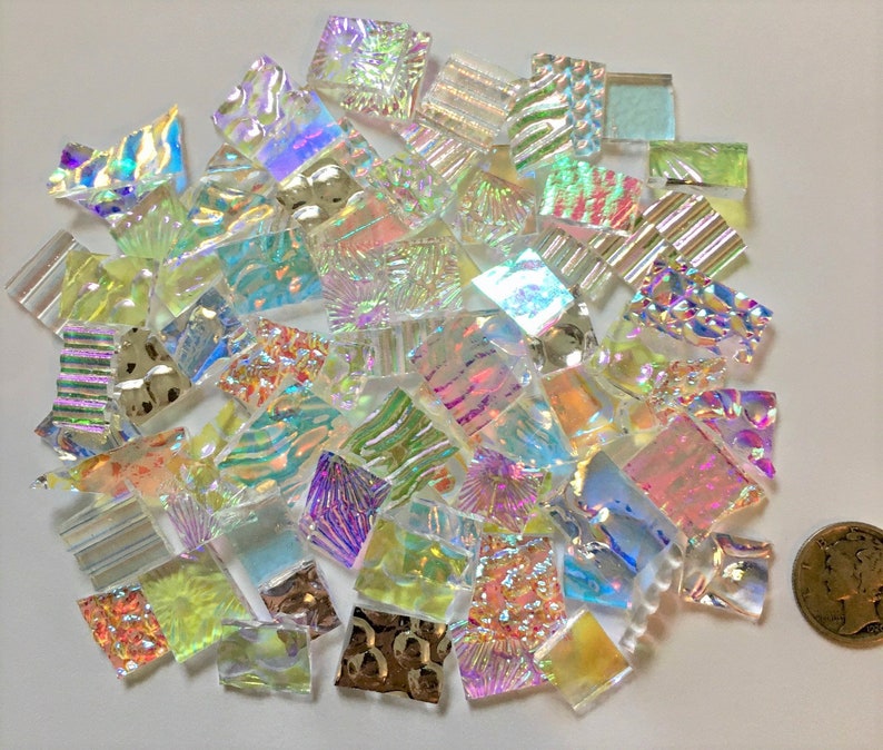 Clear Odds 'n' Ends 90 COE Dichroic Mix Two 2 Ounce Glass Assortment These are SMALL pieces for detail work Please read description image 2