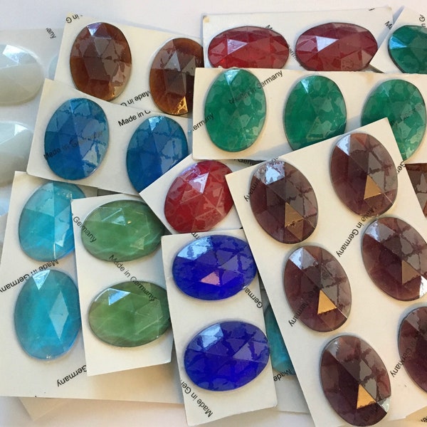 Oval 40x30mm Flat Backed Faceted Glass Jewel Stained Glass - Each purchase is for one jewel in your choice of color!