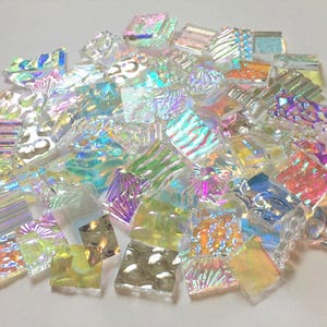 Two (2) Ounce Clear Odds &#39;n&#39; Ends 90 COE Dichroic Mix Glass Assortment- These are SMALL pieces for detail work! Please read description!