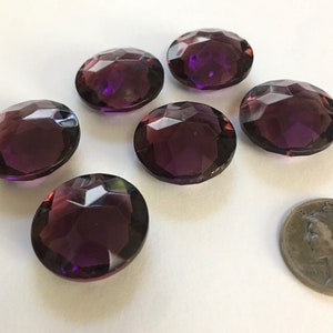 Vintage 20mm Amethyst Purple (6) Double Faceted Glass Jewels - Stained Glass, Repairs, Leaded Windows