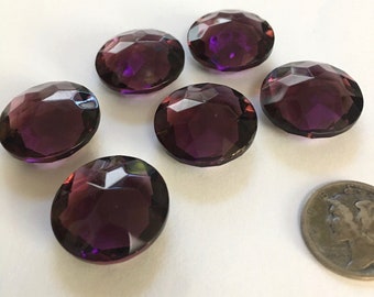 Vintage 20mm Amethyst Purple (6) Double Faceted Glass Jewels - Stained Glass, Repairs, Leaded Windows