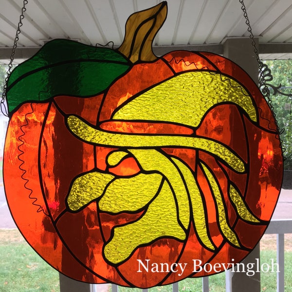 Digital Black & White Pattern for Stained Glass 'Witch Pumpkin' Halloween Spooky