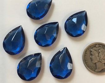 Vintage 18x13mm Montana Blue Pear Teardrop (6) Double Faceted Glass Jewels