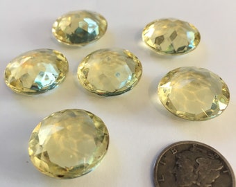 Rare Vintage 18mm Jonquil Yellow Double Faceted Round Glass Jewels - Set of Six (6) for Stained Glass and Leaded Panels