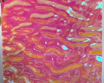 CBS 2x2 Clear Magenta Green 'Ripple' 90 COE Dichroic Glass