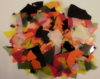Bullseye &quot;Autumn Fall Mix&quot; Orange Red Black Yellow White Leaf Green Glass Chips