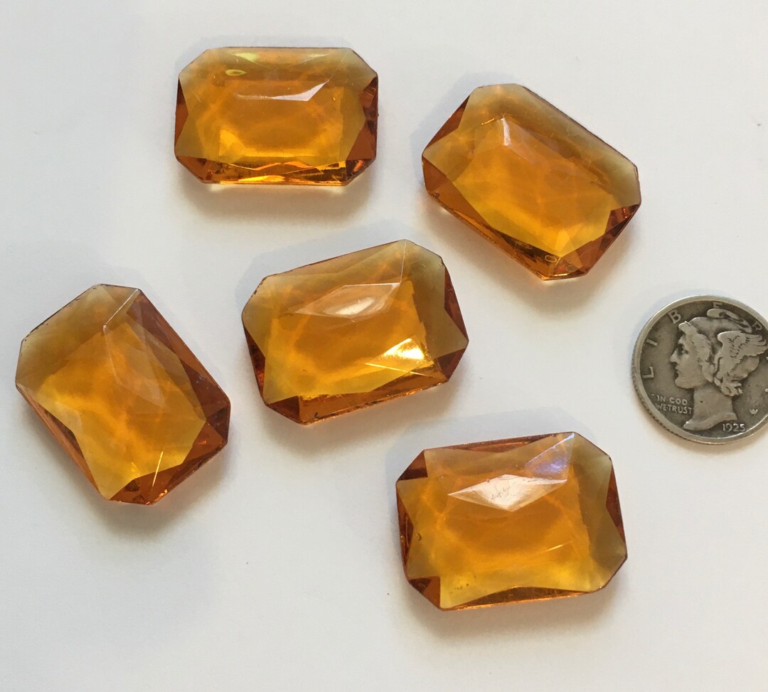 Lot De 20 Pierres à Coudre Acrylique - Rectangle 25x18 Mm, Couleur Cognac, Facettées, Neuf