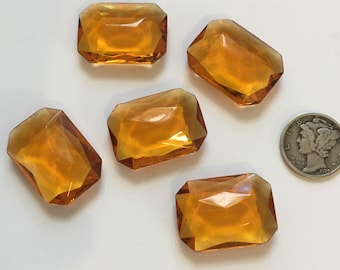 Rare (5) Vintage 25x18mm Rectangle Octagon Topaz Double Faceted Glass Jewels