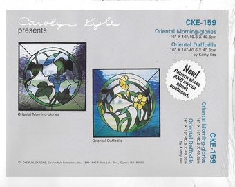 Vintage 1990 CKE-159 Oriental Morning Glories and Daffodils Stained Glass Pattern Full size pattern NIP