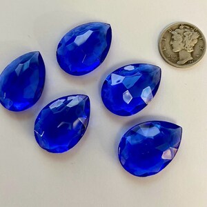 Vintage 25x18mm Sapphire Blue Pear Teardrop (5) Double Faceted Glass Jewels