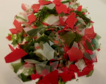 Bullseye 90 COE "Christmas Holiday Mix" Red White Greens Confetti Glass Chips ~ One Full Ounce!