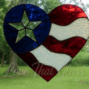 Digital Patriotic USA Star American Heart Flag Stained Glass Pattern - Download upon purchase!