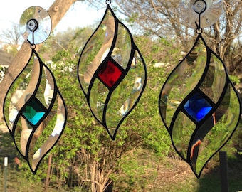 One (1) Sparkly Jewel and Bevel Cluster Stained Glass Kit w/ 25mm Faceted Glass Jewel - 8 Colors Available - Please read the description!!