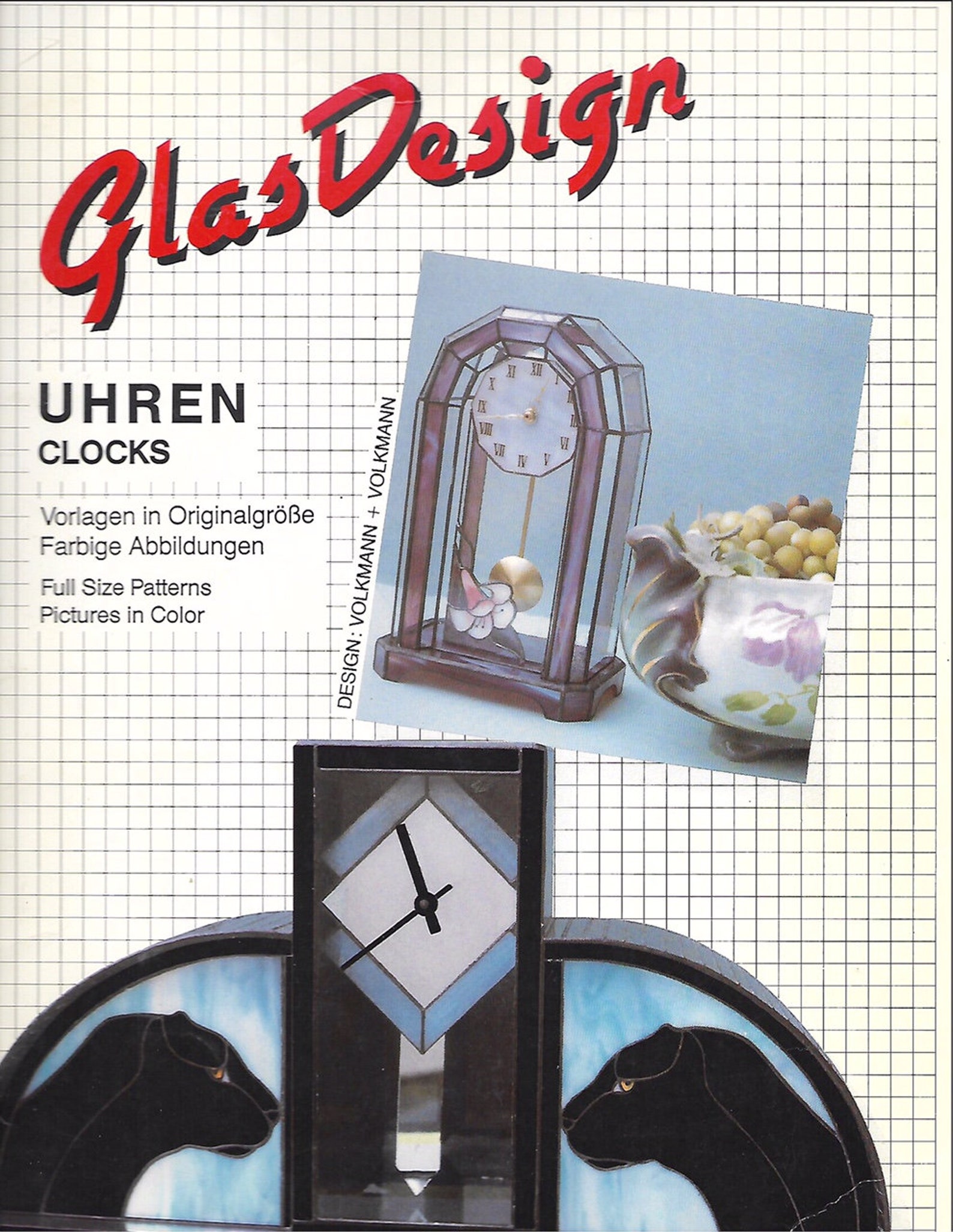 Clock Window Pattern 1990 OOP Glasdesign Clocks Stained Glass Patterns - 3D Floral Panther ...