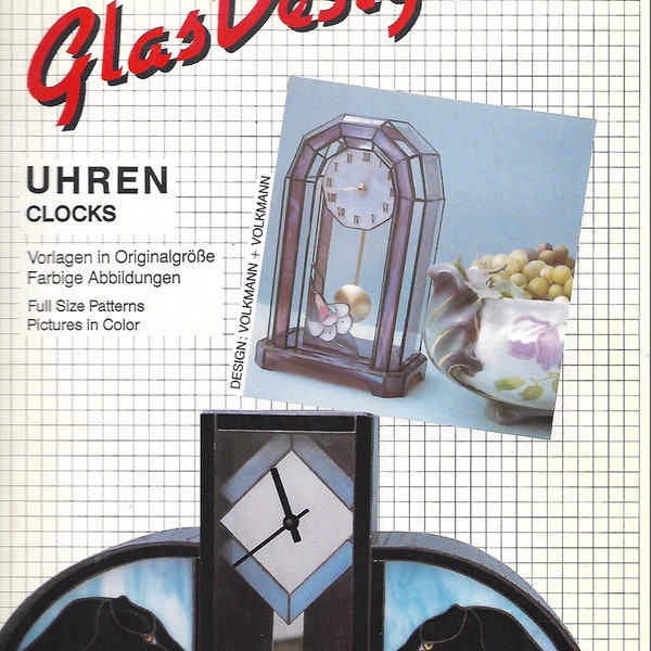 1990 OOP GlasDesign Clocks Stained Glass Patterns - 3D Floral Panther Unique Abstract