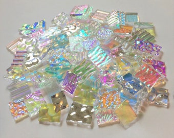 Clear Odds 'n' Ends 90 COE Dichroic Mix - Two (2) Ounce Glass Assortment- These are SMALL pieces for detail work! Please read description!