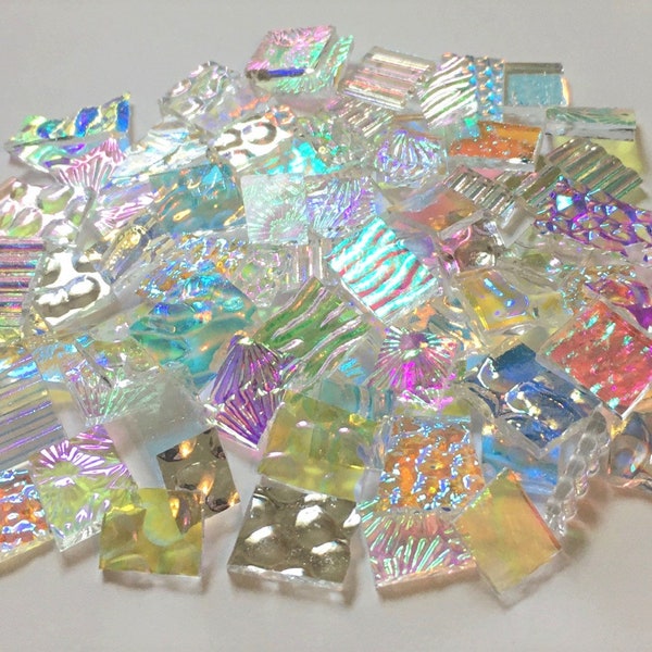 Clear Odds 'n' Ends 90 COE Dichroic Mix - Two (2) Ounce Glass Assortment- These are SMALL pieces for detail work! Please read description!