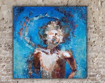 Abstract Blue Figurative Oversized Original Oil Painting, 36”x36” Original Oil Painting | Large Painting |Abstract |Fine Art | Wall Hanging