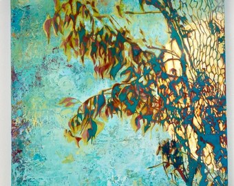 MADE TO ORDER Original Abstract Painting 36”x36”, Oil Painting,  Blue Painting, Fine Art, Tree, Forest,  Modern Art, Contemporary, Teal Art