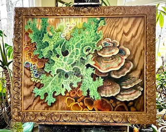 MADE TO ORDER - Surreal Boho Forest Mushroom Painting - Original Painting, Antique Gold Frame - 36” x 25”  - Wall Hanging - Home Decor
